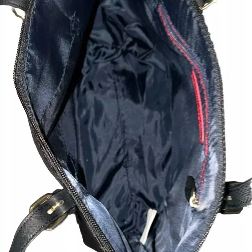 Tommy Hilfiger Black Medium Size Signature Logo Tote Shoulder Bag w/ Purse Charm